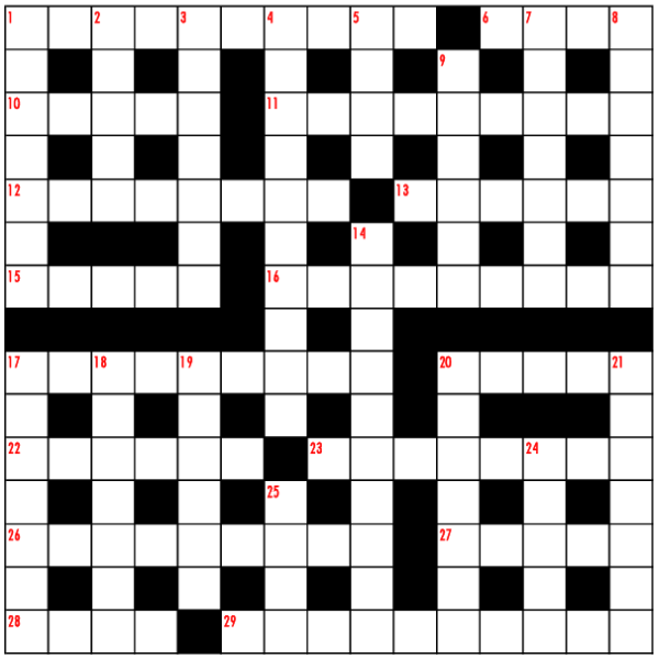 Christmas crossword 2019 grid from Bubble Brothers