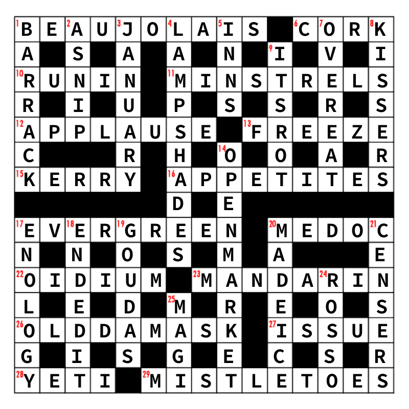solution to Christmas crossword 2019