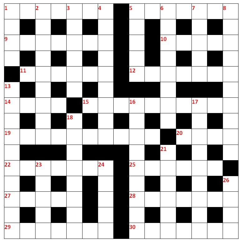 Crossword grid for Bubble Brothers Christmas crossword 2017