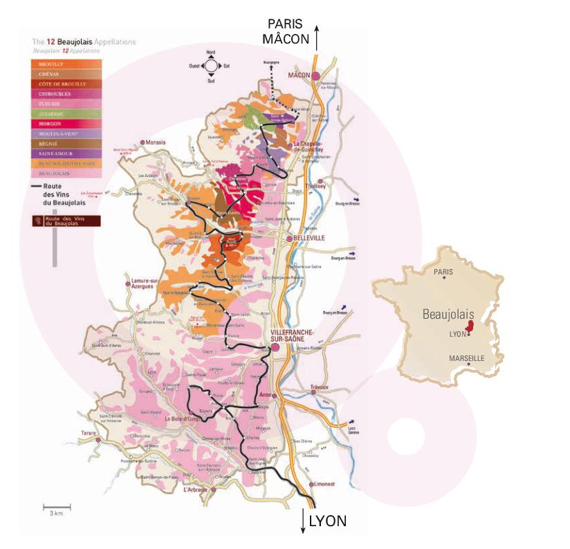 Map of the Beaujolais wine region