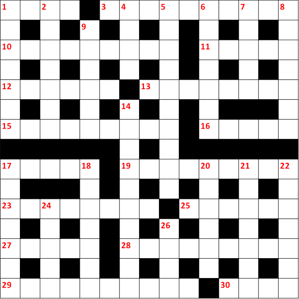 Grid for Bubble Brothers Christmas crossword competition 2018