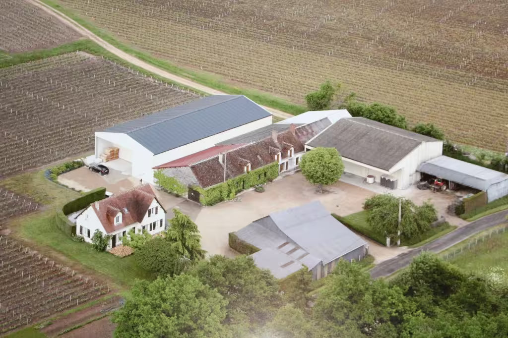 Aerial view of the house and winery at Domaine de Marcé in the Touraine area of the Loire Valley, France.