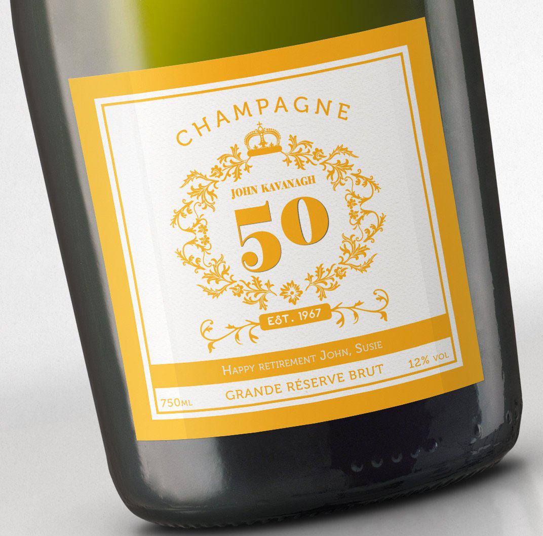 Champagne bottle with personalised label