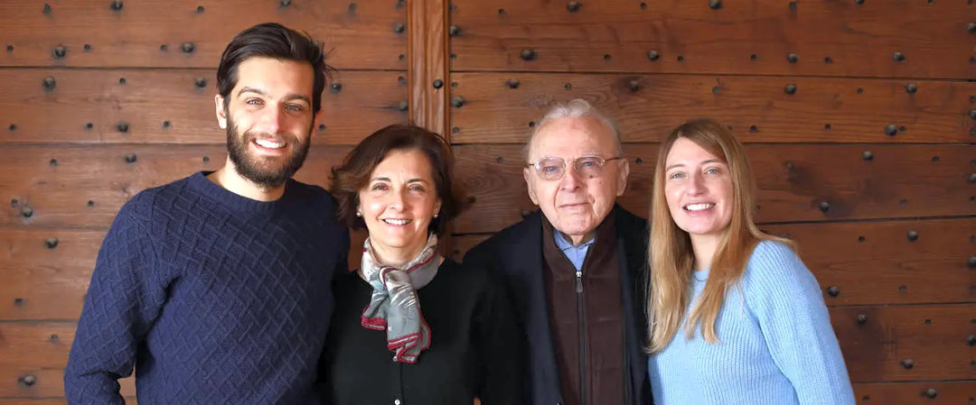 Three generations of the winemaking Oddero family: Pietro, his mother Mariacristina, grandfather Giacomo and cousin Isabella.