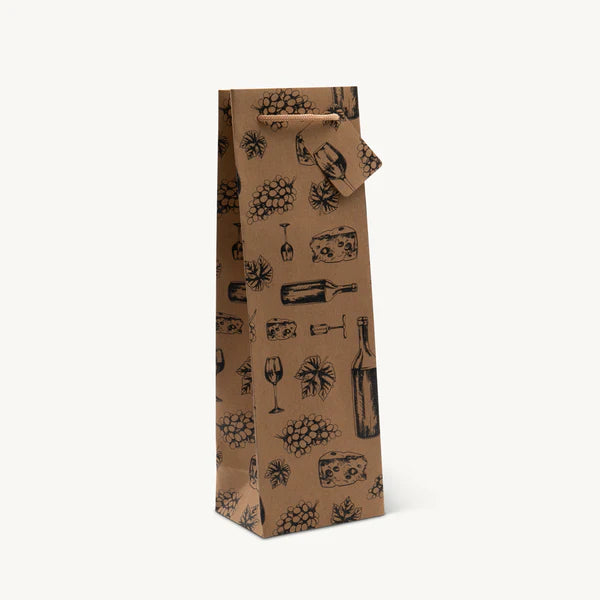 1 Bottle Bag - Wine & Cheese Print