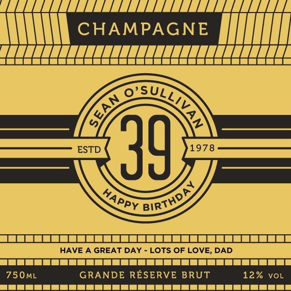 Birthday Personalised Champagne - Black and Gold