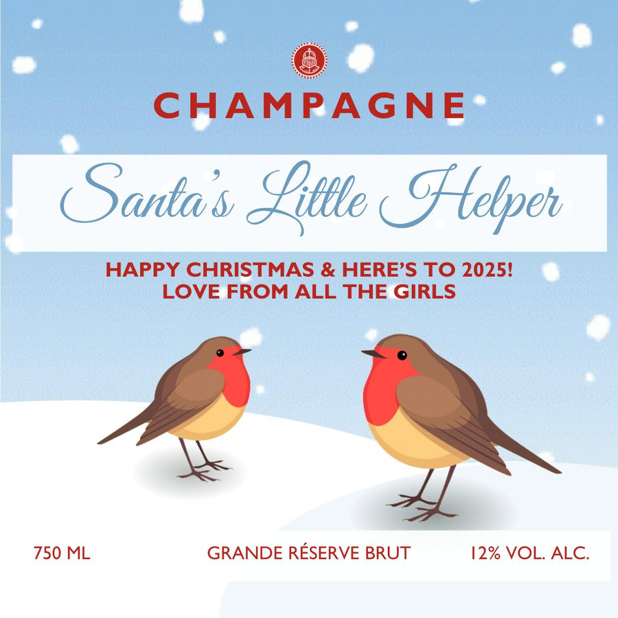 Christmas Personalised Champagne - Two Robins