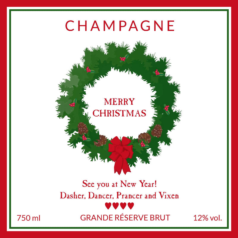Christmas Personalised Champagne - Wreath