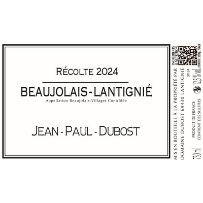 Domaine Dubost, Beaujolais-Lantignié Nouveau sans sulfites 2024