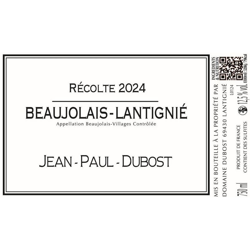 Domaine Dubost, Beaujolais-Lantignié sans sulfites 2024