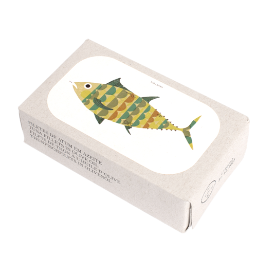 Card with a fish illustration on a white background