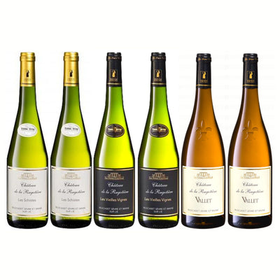 Three pairs of bottles of Muscadet wine from Les Frères Couillaud