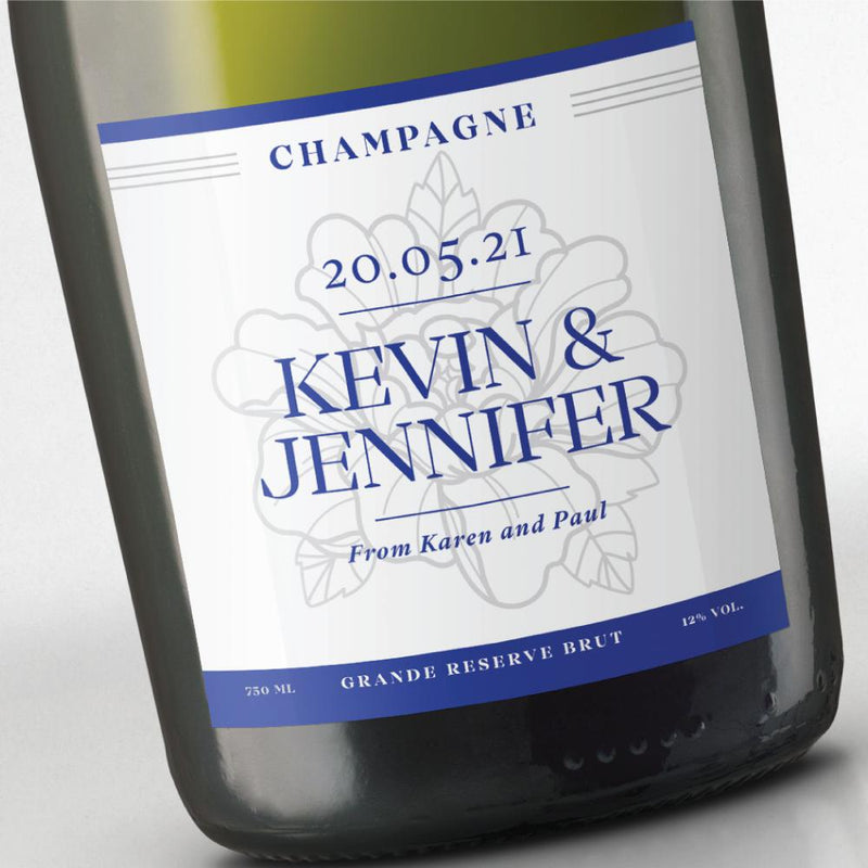 Personalised Champagne - Classic Blue Wedding-Champagne Baron Albert-Bubble Brothers